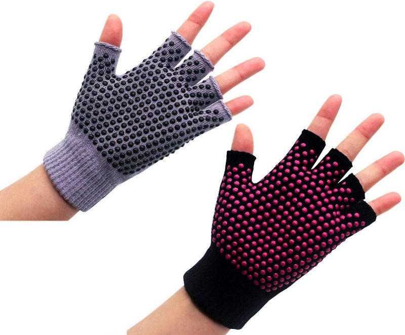 2 Packs of Non-Slip Fingerless Yoga Gloves