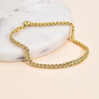 The Jewellery Channel 9K Yellow Gold Rope Bracelet Size