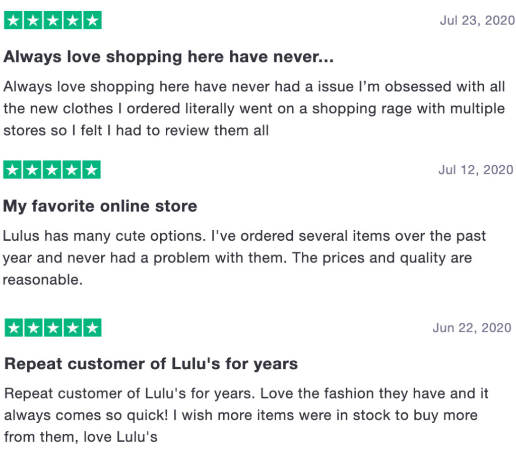 Lulus customer review