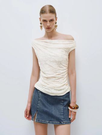 urban revivo Ruched One Shoulder Knitted T-Shirts